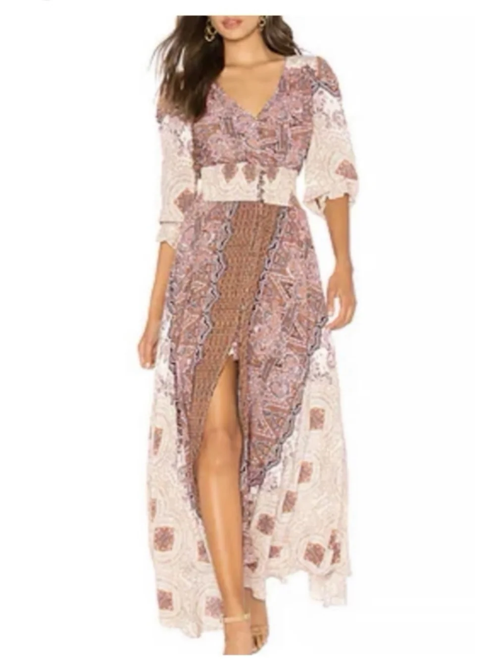 Free People Mexicali Rose Maxi Dress Medium Paisley Boho Cottagecore Smock - Picture 2 of 9